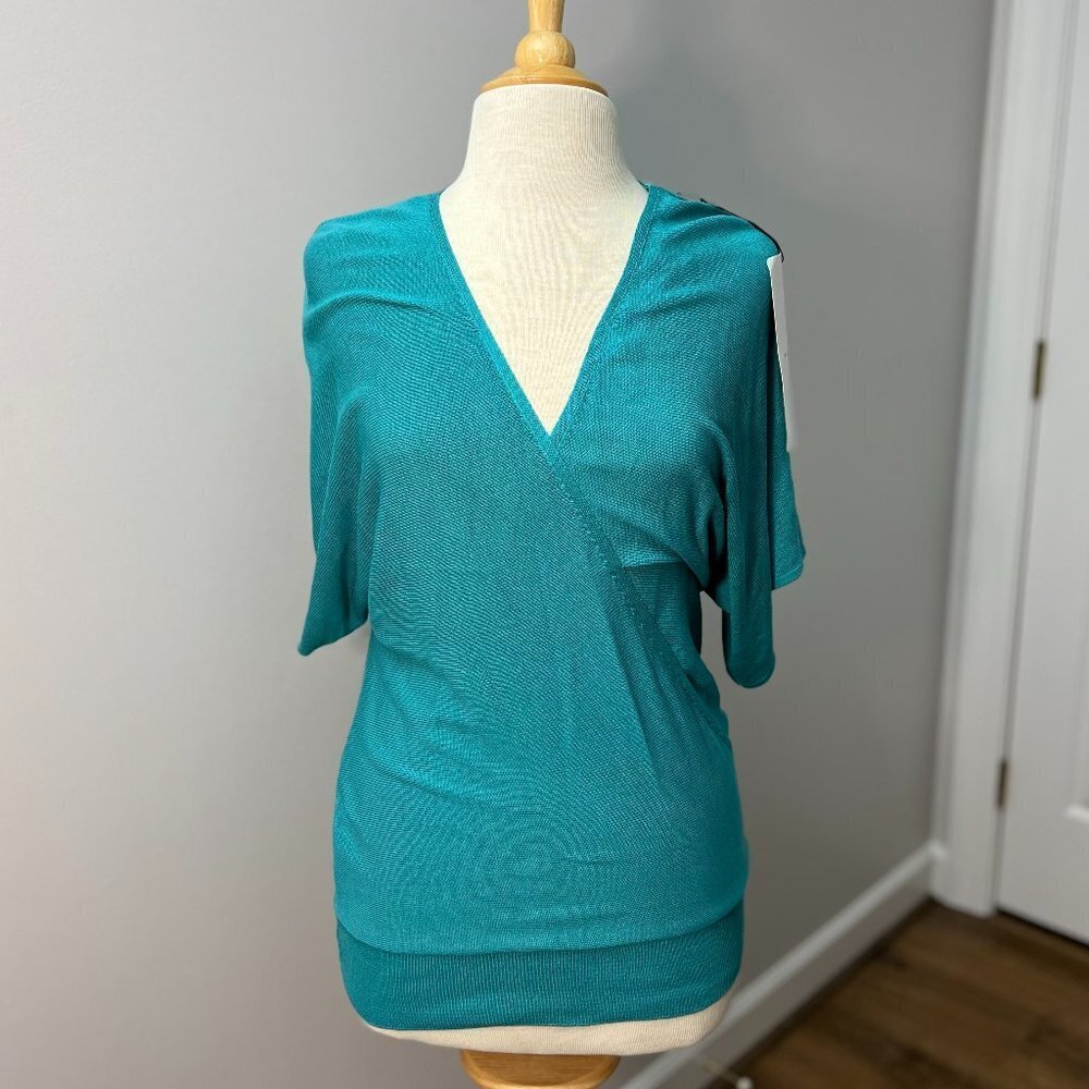 NEW Paola Bernardi Teal Faux Wrap Sweater Sz S